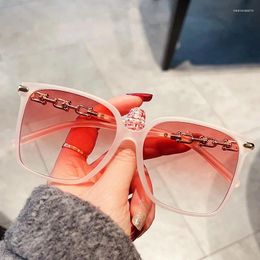 Sunglasses Vintage Brand Designer Big Frame Square Women For Female Luxury Fashion Metal Chain Sun Glasses Punk Pink Eyeglasses