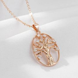 Pendant Necklaces Wbmqda Fashion Oval Hollow Life Tree And Necklace For Women 585 Rose Gold Colour Fine Zircon Neck Chain Jewellery Gifts