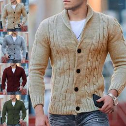 Men's Sweaters Autumn And Winter 2024 Fashion Large Lapel Jacket Solid Colour V-collar Button Slim Knit Sweater Casual