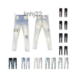 Mens Jeans Designer Mens Amirs High Street Blue for Embroidery Womens Oversize Ripped Patch with Hole Denim Straight Hip Hop Streetwear Slim Legged Jean4