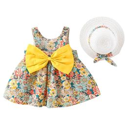 babzapleume Summer Toddler Girl Clothes Fashion Flowers Dress Cute Bow Sleeveless Princess Beach born Baby DressesSunhat 136 240130