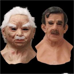 Party Masks Realistic Old Man Latex Mask Horror Grandparents People Fl Head Halloween Costume Props Adt X0803 Drop Delivery Home Gar Dhpna