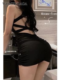 Casual Dresses WOMENGAGA Spice Girl Halter Neck High Waist Black Super Short Sexy Backless Tank Mini Dress Cross Slim Pencil Korean JAI8