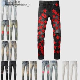 Mens Jeans Amirs Mens Distressed Ripped Skinny Jeans Fashion Motorcycle Moto Long Off Cotton Slim Feet High Street Denim Light Blue Paste Cloth Hole GpklA