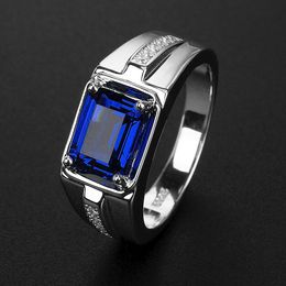 Men ring square blue green Crystal Zircon Diamond white gold plated Ring