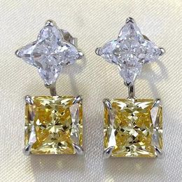 Stud Earrings 2024 S925 Silver 10 10mm Imported High Carbon Diamond Yellow Square