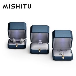 Rings MISHITU LED Jewellery Box for Ring Necklace Engagement Ring Display Gift Case Premium Leather Jewellery Box with Light Storage Cases