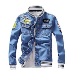 Male Streetwear Men Loose Jean Coats Zipper Fashion Mens Denim Jacket Spring Casual Slim Fit Stand Collar Pilot Jackets 240119