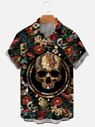 Men's Casual Shirts Summer 3d Skull Social Shirt For Man Hawaiian Oversized Floral Dress Streetwear Male Tops Beach Short Sleeve Tees