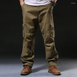 Men's Pants Casual Cotton Cargo Multi-Pocket Wear-Resistant Baggy Work Overalls Straight Military Army Slacks Long Trousers