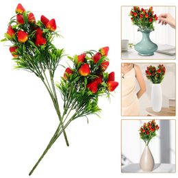 Decorative Flowers 2 Pcs Simulated Strawberry Wedding Centerpieces For Tables Plastic Branch Plant