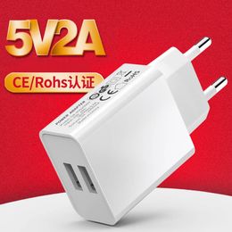 5V 2A EU Plug Dual USB Wall Charger Portable Travel Chargers Power Supply Adapter Fast Charging For Mobile Cell Phone CE/GS