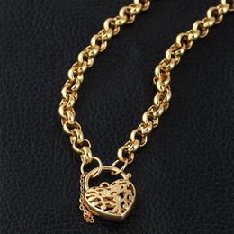 Women Pendant Necklace Chain 18k Yellow Gold Filled Padlock Heart Jewellery Gift High Quality Polished252U