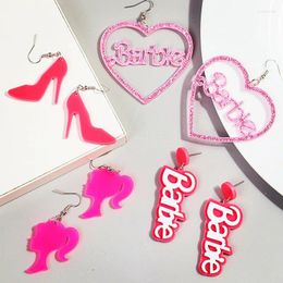 Dangle Earrings FishSheep Fashion Pink Acrylic Heart Barbie Drop For Girls Love Bow Star High Heel Pendent Earring Women Jewelry Gifts