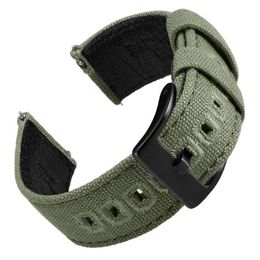 Watch Bands EACHE Fabric Canvas Genuine Leather Straps With Quick Release Spring Bar Green Sailcloth Band2604