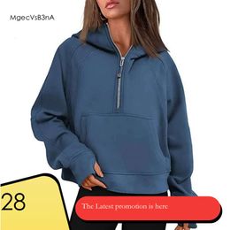 Lulumelon Hoodies For Lulu Scuba Hoodies Half Zip Cropped Sweatshirts Fleece Gym Sportswear With Pockets Thumb Hole 803