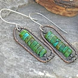 Dangle Earrings Retro Antique Copper Unique Green Gemstones Hanging Suspension Drop For Women Female's Wedding Jewellery