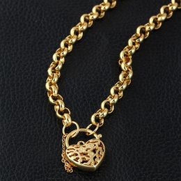 Women Pendant Necklace Chain 18k Yellow Gold Filled Padlock Heart Jewellery Gift High Quality Polished2450