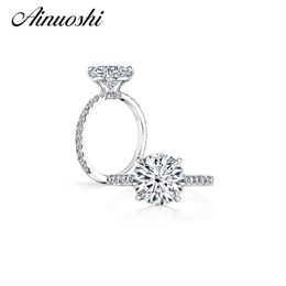 AINUOSHI 3 Carat Round Cut Engagement Ring 925 Sterling Silver Ring Party Anel Aneis Anillos for Women High Setting Bridal Bands Y2302