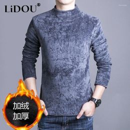 Men's T Shirts 2024 Autumn Winter Solid Colour Fashion Turtleneck T-Shirts Man High Street Long Sleeve Casual Plus Velvet Warm Pullovers