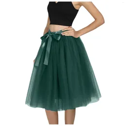 Skirts Women's Fashion Bowknot Half Skirt Puffy High Waisted Solid Colour Mesh Tutu Mardi Gras Party Stage Performance