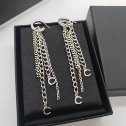 2022 Top quality Charm drop earring with tassel design in platinum color plated for wedding jewelry gift have box stamp PS7716261H