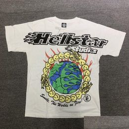 Mens T-Shirts Hellstar Studios Earth Print Trendy Hip-Hop Short Sleeves Man Women T Shirts Uni Cotton Tops Men Vintage Summer Loose Te Otvna