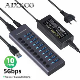 Metal USB 3.0 Hub Multi USB Splitter 4710Ports Use Power Adapter Multiple Expander 2.0 Hub With Switch For Laptop Accessoriess 240126