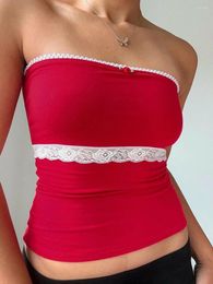 Women's Tanks Lairauiy Y2K Vintage Retro Summer Slim Tube Tops Lace Patchwork Strapless Sleeveless Vest Show Navel Tank