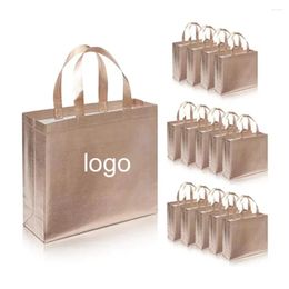 Shopping Bags Wholesale 500pcs/Lot Waterproof Custom Recycled Laminated Non-woven Fabric Bag For Supermarket Clothes Gifts