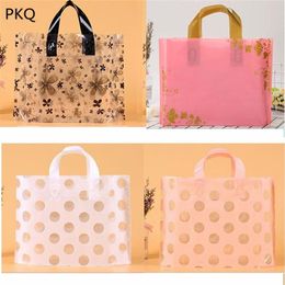 50Pcs large Party Favour Thicken Plastic Wedding loop Handle Bag Clothing Plastic carry bag Lovely Thank You Gift Shopping Bags210E