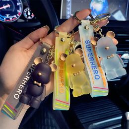 Crystal Bear Key Chains Cartoon School Bag Pendant High Quality Gold Car Keys Holder Cute Lovely Keychain Accessories Simple Bow Tie Teddy Animal Keyring Couple Gift