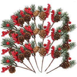 Decorative Flowers 10 Pcs Artificial Pine Cone Flower Pick Red Berry Branches Xmas Tree Decorations Christmas Fall Gift Wood Autumn Spruce