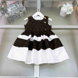 Fashion baby skirt summer Splicing design girl dress Size 110-160 kids designer clothes Gold buttons child frock Jan20