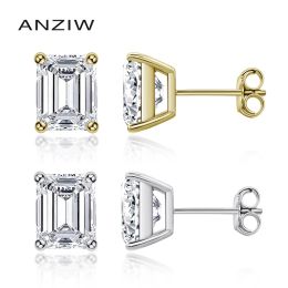 Earrings ANZIW Fashion 925 Sterling Silver Emerald Cut Stud Earrings Silver Stud Earring Women Wedding Ear Lady Party Jewery Gift