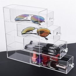 Multifunction Clear Acrylic Makeup Organizer Storage Box Portable Make Up storage drawer Glasses pen Cosmetic display box1216k