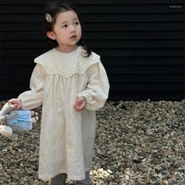 Girl Dresses Deer Jonmi 2024 Autumn Baby Girls Beige Embroidery Princess Puff Sleeve Korean Style Toddlers Kids Cotton Dress