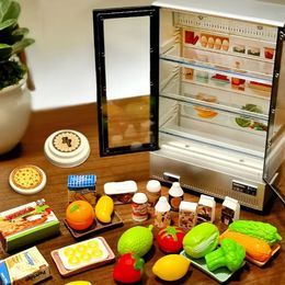 21PCS Kitchen Toy Double-Door Large Refrigerator Miniature Furniture Music Light Food Accessories Model For Girl Birthday Gift 240129