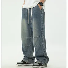 Men's Pants Vintage Old Washed Jeans Spring Autumn Winter Paratrooper Double Pleated Japanese Drawstring Trousers Cool