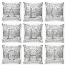 Pillow 45x45cm Silver English Alphabet A-Z Print Case Cover For Children Room Soft Pillowcase