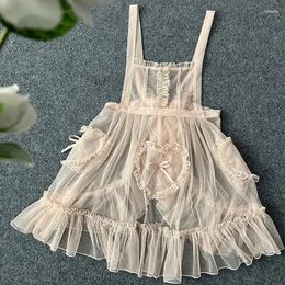 Casual Dresses Japanese Sweets Lolita Jsk Kawaii Women Sleeveless Elegant Lace Mesh Princess Strap Dress Harajuku