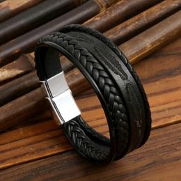 Charm Bracelets Luxury Fashion Hand-Woven Leather Bracelet Multilayer Men'S Bangles Magnetic Buckle Party Jewellery Gift