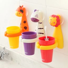 Sets Animal Cartoon wall suction children toothbrush holder suit sucker toothpick wall hanging mouthwash cup creative brush cup