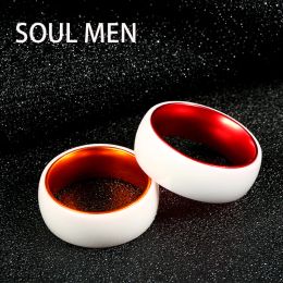 Necklaces 8mm Trendy Ceramics Rings for Women Men Wedding Bands Engagement Gift Dating Ring White Orange and Red Colour Engrave Soul Men