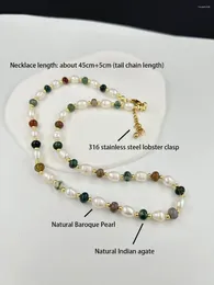 Chains Women's Unique Design Of Natural Freshwater Pearl Necklace Color Indian Agate Beads Clavicle Fashion Charm Jewelry 2024 Gift