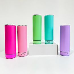 matt colored macaron blank sublimation double Wall stainless steel vacuum insulated Smart Music Player 20oz skinny straight speaker music tumbler,sold by case