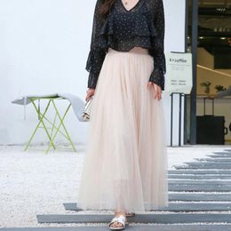 Skirts Gidyq Summer Vintage Tulle Skirt Korean Women Elastic High Waist Mesh Pleated Elegant Casual A Line Office Ladies