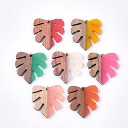 Charms 50pcs Handcrafted Vintage Natural Wood With Resin Pendant Design Monstera Leaf Shape Necklace Earring Eardrop Jewellery Findi225L