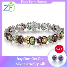 Bangles GZ ZONGFA 100% 925 Sterling Silver Bracelets for Women Natural Rhodolite Peridot Citrine Gemstone Charm Fashion Fine Jewellery