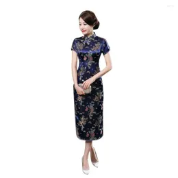 Ethnic Clothing Traditional Chinese Women Long Cheongsam Bridesmaid Short Sleeve Evening Dress Elegant Qipao